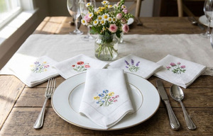 Custom Classic Square <b>Cloth</b> Napkins Embroidered Colorful Flowers Reusable Durable Machine Washable Hemstitch 50x50cm Cotton Home - Product Image 1