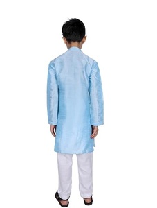 Light Blue Boys' Traditional <b>Indian</b> Pakistani Silk Knee-Length <b>Kurta</b> Set for Wedding Party Ethnic Wear - Product Image 5