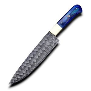 Couteau de Chef Professionnel de Qualité Industrielle en Acier Damas Tranchant comme un Rasoir, Manche en Bois Pakka et Laiton, OEM - Product Image 1