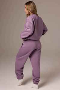 Conjunto Deportivo de Algodón para Mujer, Color Morado Sólido, Informal, Transpirable, Manga Larga, Cuello Redondo, Corte Holgado con Pantalones con Cordón - Product Image 6