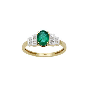 Anillo de Compromiso de Lujo Art Deco con Esmeralda Ovalada en Oro Amarillo Sólido de 14K, Joyería Fina al por Mayor, Anillos Personalizados para Mujer - Product Image 1