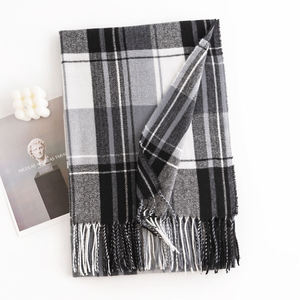 Women Fashion Autumn Plaid Acrylic Scarf Long Thermal Insulation Classic Style Winter Warm Oversized Knit <b>Shawl</b> with Tassel - Product Image 3