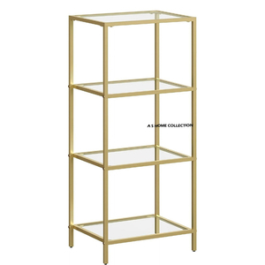 Modern Design Golden Plated 4 <b>Tier</b> Rectangular Spice Rack <b>Shelving</b> Durable Glass & Stainless Steel Metal Storage Shelves & Units - Product Image 1