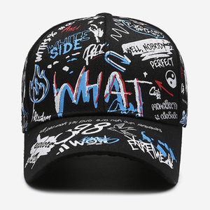Gorra de Béisbol con Estampado de Letras de Grafiti Negro, Ajustable, de Algodón, Estilo Urbano, Unisex, para Verano - Product Image 1