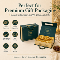Boîte cadeau magnétique pliable de luxe personnalisée avec poignée à chaîne résistante et plateau intérieur doré intégré pour les cadeaux du Ramadan et de l'Aïd