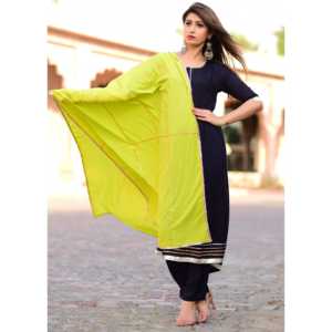 Conjunto de traje de gasa azul para mujer con dupatta Gotta Jaal - Talla XS - Product Image 6