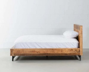 Solid Wood Rustic King <b>Bed</b> <b>Frame</b> Minimalist Design Teak Wood Natural Finish Metal Legs Handmade Bedstead - Product Image 3