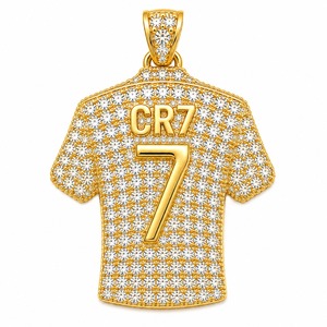 Custom Football Player Number 7 Pendant 18K Yellow Gold Lab Grown Diamond Jersey Necklace Wholesale - Product Image 1