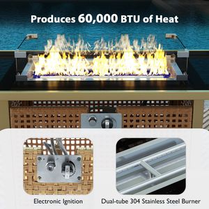 Tavolo con Braciere a Gas Propano K K 43 Pollici, 60000 BTU, Rettangolare, in Vimini Intrecciato con Protezione Vento in Vetro per Bracieri da Patio - Product Image 5