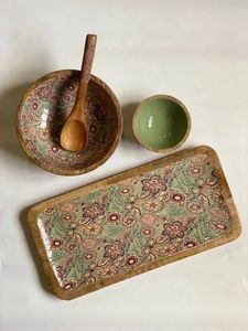 Bol à salade en bois artisanal, bol à fruits imprimé émaillé, vaisselle décorative classique pour la maison, les fêtes et les hôtels - Product Image 1