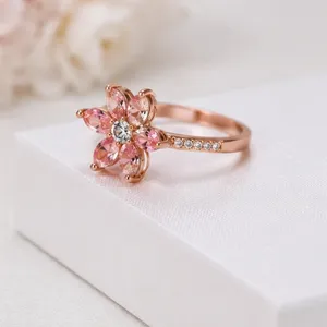 Elegant Pink Flower <b>Ring</b> for Women Gold Plated <b>Crystal</b> Floral <b>Ring</b> Adjustable Fashion Jewelry Gift for Her - Product Image 3