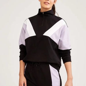 <b>Women</b> Color Blocking Tracksuit Set Half-Zip Pullover Pants Full Sleeve Breathable Sporty Autumn Wear - Product Image 3