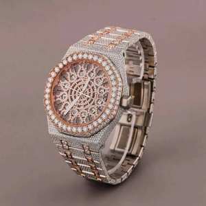 Reloj de Pulsera de Acero Inoxidable con Movimiento de Cuarzo, Esfera Blanca, Diamantes VVS y Moissanita para Hombre, en Oferta a Bajo Precio - Product Image 1