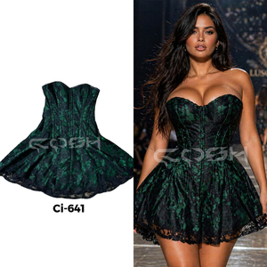 Vestido Corsé de Satén Verde de Alta Calidad con Superposición de Encaje Negro, Ideal para Moda y Fiestas - Product Image 5