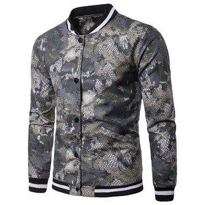 Men's Camouflage Print Bomber <b>Jacket</b> Regular Fit Zipper Closure Casual Autumn Wear Polyester Material Turn-down Collar - Product Image 1