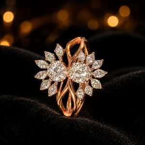 Anillo Circular Floral de Oro de 14K de Lujo con Brillantes Piedras de Circonia Cúbica, Joyería Elegante para Bodas y Fiestas para Mujer - Product Image 3