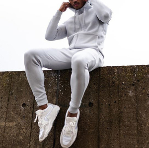 Men's <b>White</b> Hooded Tracksuit Full Zip Sweatshirt <b>Jogger</b> Set Solid Color Casual Wear Breathable Polyester Autumn Outfit - Product Image 5