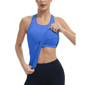 Camiseta de yoga sin mangas personalizada para niñas, con bajo curvo, corte lateral, largo extendido, de elastano/poliéster, elástica en cuatro direcciones, transpirable. - Product Image 6