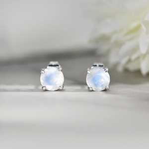 Natural Moonstone <b>Stud</b> Earrings 925 Sterling <b>Silver</b> Prong Setting Natural Gemstone Round <b>Studs</b> Jewelry For Women - Product Image 1