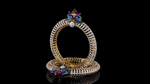 Luxury Gold Peacock <b>Bangle</b> <b>Set</b> Lab Grown Diamond Meenakari(Enamel) IGI Certified Rhodium Bridal Designer Women 14KT Ethnic - Product Image 2