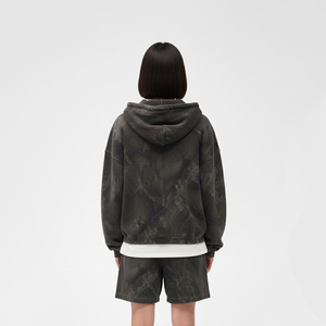 Custom Logo Printed Acid Wash <b>Zip</b> Hoodie & Shorts Set Heavyweight 100% Cotton 400 GSM Fleece Oil Wash Sets For Streetwear Unisex - Product Image 6