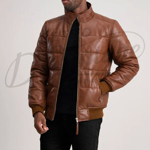 Chaqueta de cuero sintético acolchada para hombre, estilo bomber, corte ajustado, cuello alto, para invierno. - Product Image 1