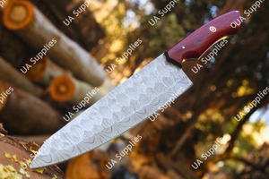 Couteau de Chef Professionnel en Acier Damas, Manche Intégral Léger, Manche en Padauk Rouge, Ambidextre, Écologique, Haute Dureté, Très Tranchant, Faible Coût - Product Image 2