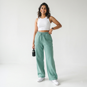 Ladies High Waist Baggy Sweat Pants Casual 100% Polyester Fleece Wide Leg Sweat Pants Women Jogging Full Length Sweat Pants - Product Image 1