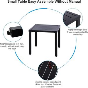 Tavolo da esterno in metallo nero 19x19 pollici con piedini regolabili da tavolo con estremità quadrata resistente alle intemperie tavolo accento in ferro per balcone - Product Image 2