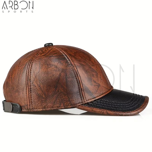 Premium Quality Vintage Distressed With Own Custom Logo Classic Adjustable Genuine Leather Cap For Men For Wholesale Rate - Product Image 3
