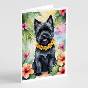 Whimsical Cairn Terrier Luau Tarjetas de felicitación Paquete de 8 A7 Tamaño 5x7 Tarjetas de notas en blanco con sobres - Product Image 1