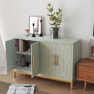 Modern 4-<b>Door</b> Credenza Accent Cabinet with Elegant Gold <b>Trim</b> Spacious Buffet Storage for Living Dining and Kitchen Areas - Product Image 2