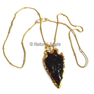 Agate Arrowheads Wrap Necklace | Gold/Silver Plated <b>Rope</b> <b>Chain</b> Pendant Necklace-Unisex Casual Sporty Style - Product Image 4