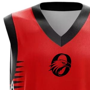 Maillot de basket personnalisé rouge, noir et gris, sans manches, séchage rapide, uniforme d'équipe, respirant, anti-humidité, vêtements de sport OEM - Product Image 5