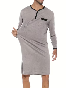 Chemises de nuit thermiques pour hommes, douces et luxueuses, 100% coton, col en V, design bicolore, vêtements de maison, fabriquées au Bangladesh - Product Image 5