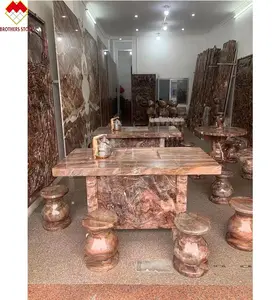 Luxury Turkish Red Line Marble Coffee Table with Blood-Orange Red Vein Onyx Tea Table Countertop Customized for Home Furniture