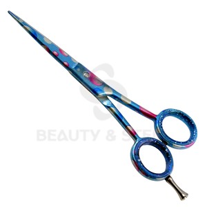 Ciseaux de coiffure professionnels à motifs abstraits multicolores, à bord convexe tranchant, avec finition artistique unique - Product Image 6