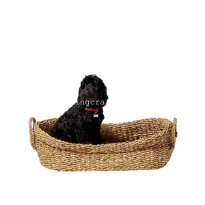 Vente en gros de cages naturelles tissées à la main pour animaux de compagnie avec matelas en osier pour petits chiens lit de chat en jonc de mer panier pour chien en jacinthe d'eau - Product Image 3