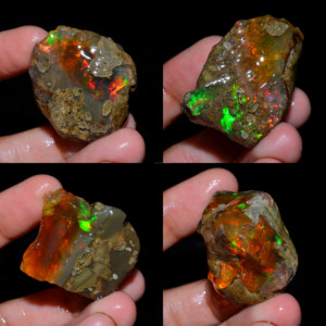 Lot de 4 pièces d'opale éthiopienne brute de qualité supérieure, 100% naturelle, huileuse, pour la création de bijoux - Product Image 1
