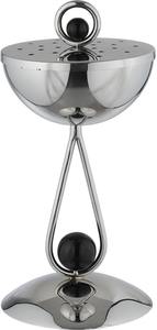 Modern Silver Metal Bakhoor Burner Contemporary Teardrop Pedestal Incense Censer with Black Orb Accents for Oud and Resin - Product Image 4