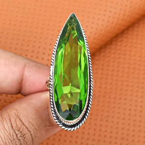Handcrafted 925 Sterling Silver Green Gemstone <b>Ring</b> Large Marquise Cut <b>Statement</b> <b>Ring</b> Vibrant Big Stone Wholesale Jewelry - Product Image 3