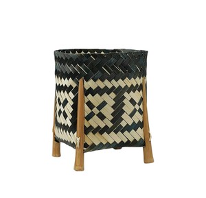 Modern Minimalist Handwoven <b>Bamboo</b> <b>Basket</b> Eco-Friendly Storage Bin with Ombre Design in Black and Cream for Countertop Display - Product Image 3