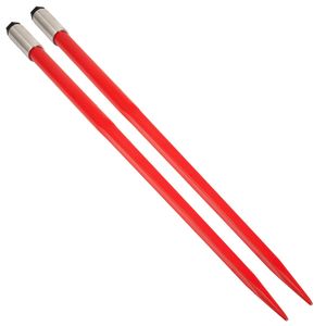 Coppia di lance per balle di fieno quadrate da 49 pollici, rivestite in rosso, da 1 3/4 pollici, con attacco rapido, per macchine edili, capacità 3000 libbre - Product Image 1