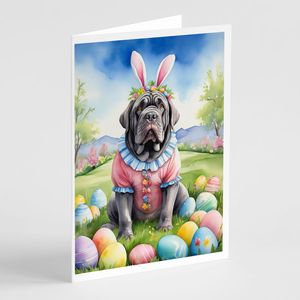 Whimsical Napolitano Mastiff Easter Egg Hunt Tarjetas de felicitación Pack 8 Tarjetas de nota en blanco con sobres A7 Tamaño 5x7 - Product Image 1