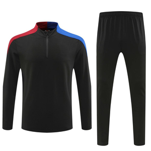 Survêtement de football pour homme noir à blocs de couleur, manches longues, anti-humidité, coupe athlétique, col montant, fermeture éclair, élastique - Product Image 5