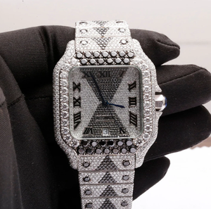 Reloj con Patrón Geométrico Iced Out, Plateado, Negro, con Diamantes Cuadrados, Automático, de Lujo, Estilo Hip Hop, Vintage, para Hombre, con Moissanita - Product Image 1