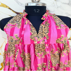 Wild Tiger Screen Print Sleeveless Tiered <b>Dress</b> with Bohemian Flair Lightweight Summer Fabric for Beach Holiday Womens Wear - Product Image 6