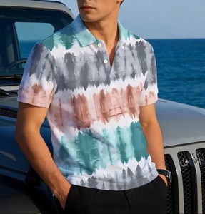 Men's Hand-Painted Pattern Short Sleeve for Shirt Casual Breathable Cotton Jersey Fabric 180g Digital Printed Front Logo - Product Image 1
