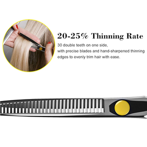 Tijeras Profesionales para Adelgazar el Cabello, Acero Inoxidable, 30 Dientes, Punta Redonda, para Diestros, Mango Largo, Uso en Salón - Product Image 4