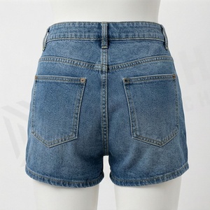 Classic Womens Denim Shorts High Waist Customized Color <b>Jeans</b> Straight <b>Button</b> Distressed Ripped Casual Summer Style Look - Product Image 2